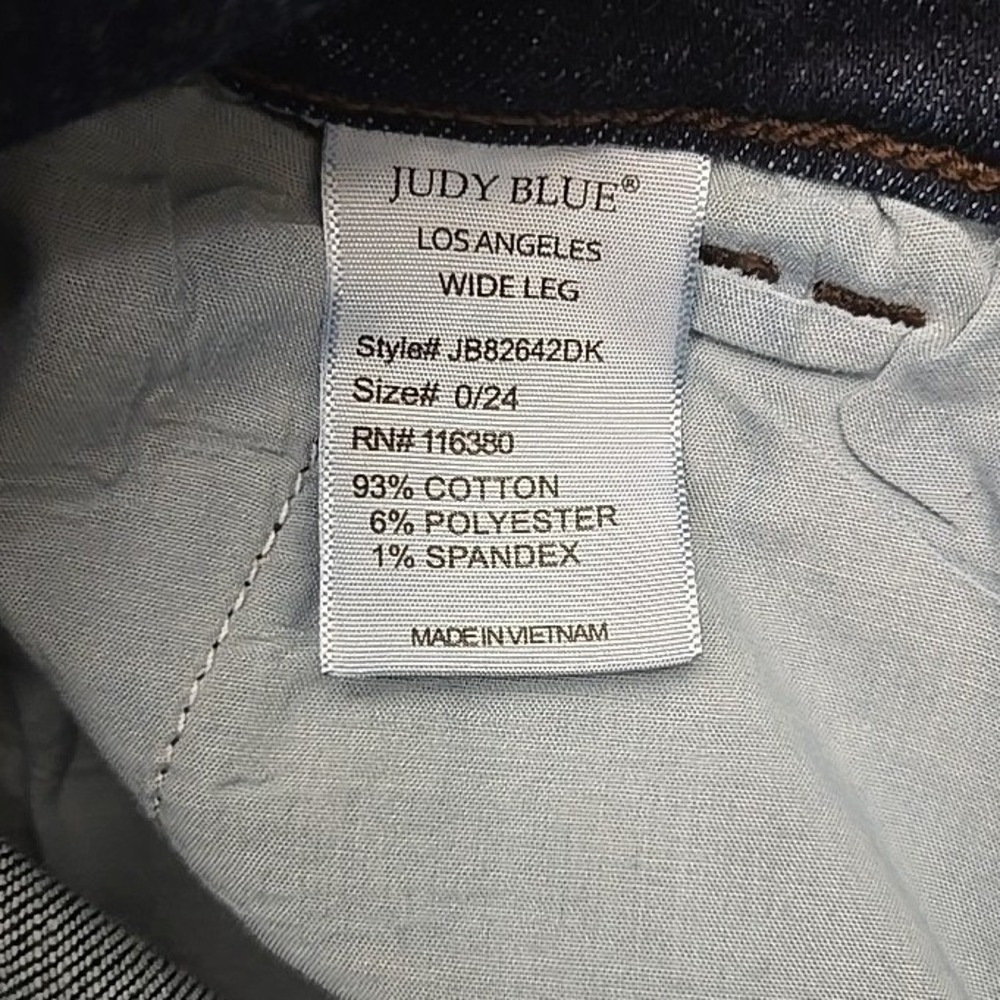 Judy Blue Mid Rise Wide Leg Dark Blue Double Button Jeans Womens Sz 0/24 (24x31) - Picture 8 of 10